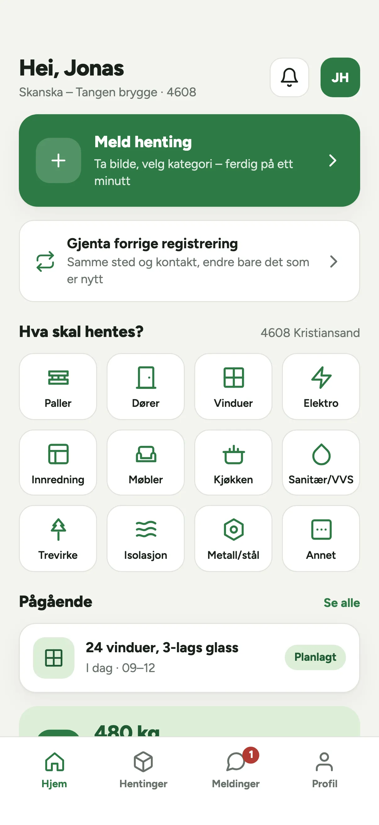 Forhåndsvisning av demoen: giverens hjem-skjerm